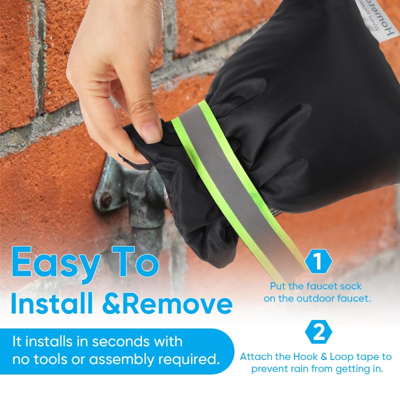 HOMETOPIA 4Pack Outdoor Faucet Covers for Winter - 6.7"" W x 8.3"" H Outside Hose Bib Spigot Covers Protector Socks for Winter Freeze Protection Insulation Reusable Waterproof Insulated backflow Cover,Black - Image 4